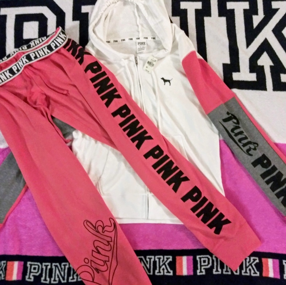 🆕NWT VICTORIAS SECRET PINK OUTFIT HOODIE/CAPRIS - Picture 6 of 8